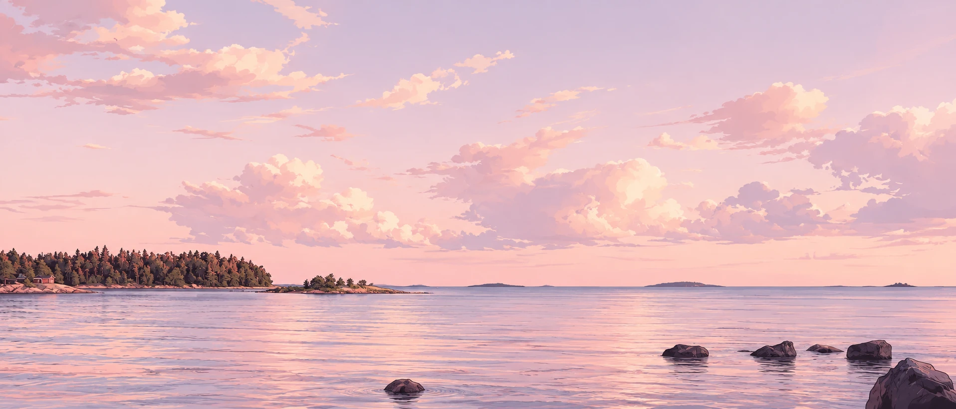 Pastel island seascape at dusk
